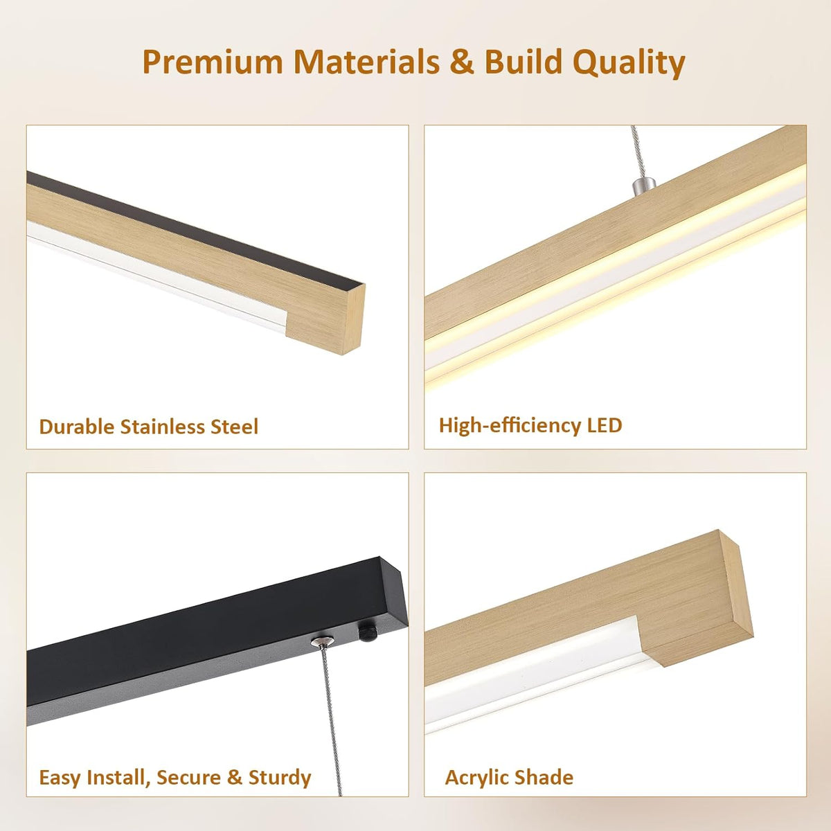 54" Linear Pendant Light Aluminum, 40W Gold Dimmable Kitchen Island Lighting with Remote & App Control, Adjustable CCT (3000K-6000K), Modern Chandelier for Home Office Dining Room Study