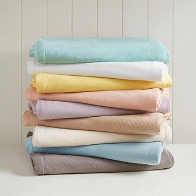 Madison Park Liquid Cotton Blanket Breathable, Softer Ring Spun Weave, Diamond Motif, Luxurious 100% Cotton All Seasons Lightweight Summer Blanket for Bed, Couch, Office, Lilac, Full/Queen