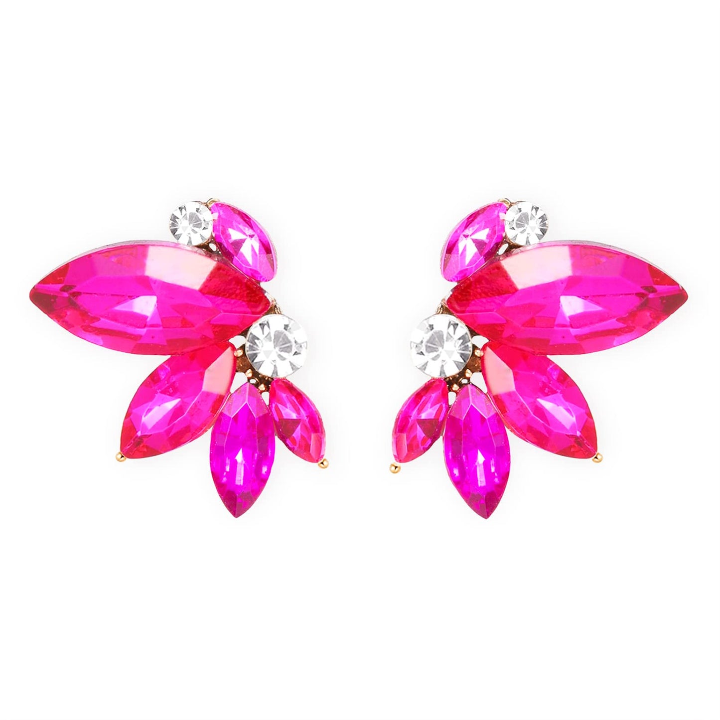 Hot Pink Rhinestone Earring Sparkly Fuchsia Faux Crystal Stud Earrings for Women Wedding Prom Party