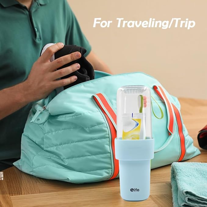 Travel Toothbrush Holder, Covered Toothbrush Cup Holders, Toothbrush and Toothpaste Travel Case, Toothbrush Storage Organizer Container for Traveling Bathroom(Blue)