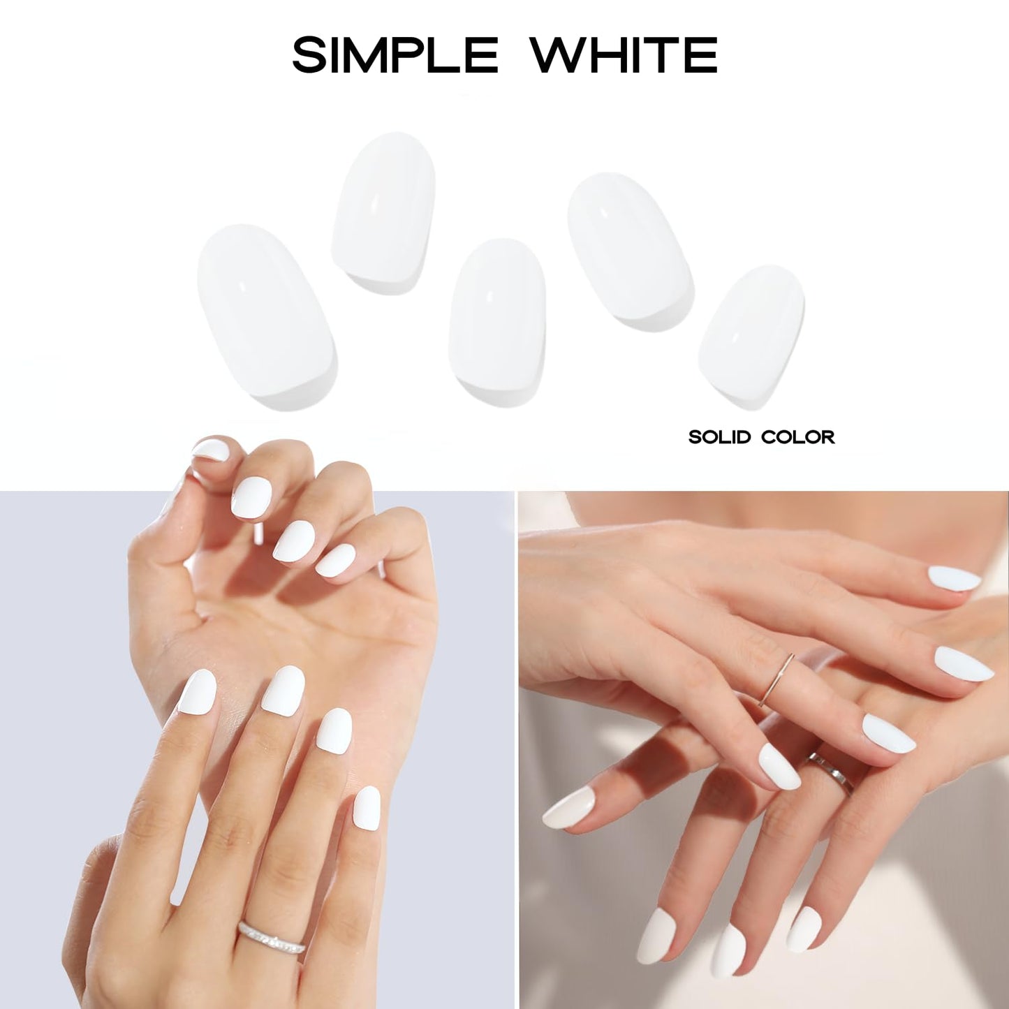 Semi Cured Gel Nail Strips with 30 Pieces – UV Gel Nail Stickers & Nail Wraps, Complete Manicure Kit Includes Prep Pads, Nail File and Wooden Stick, Easy Application, UV Light Required (Simple White)