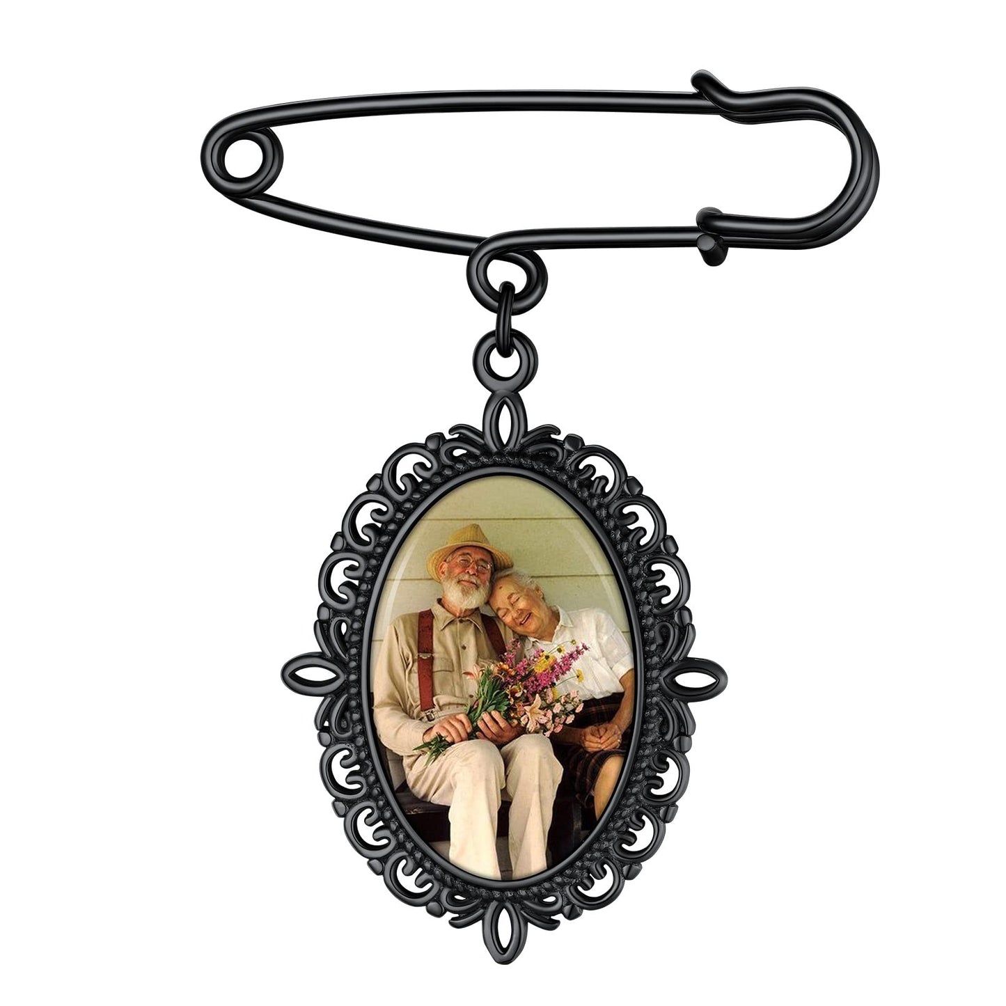 Custom4U Custom Bouquet Charms for Wedding Memory Oval Brooch Pins Photo Charm for Women Men