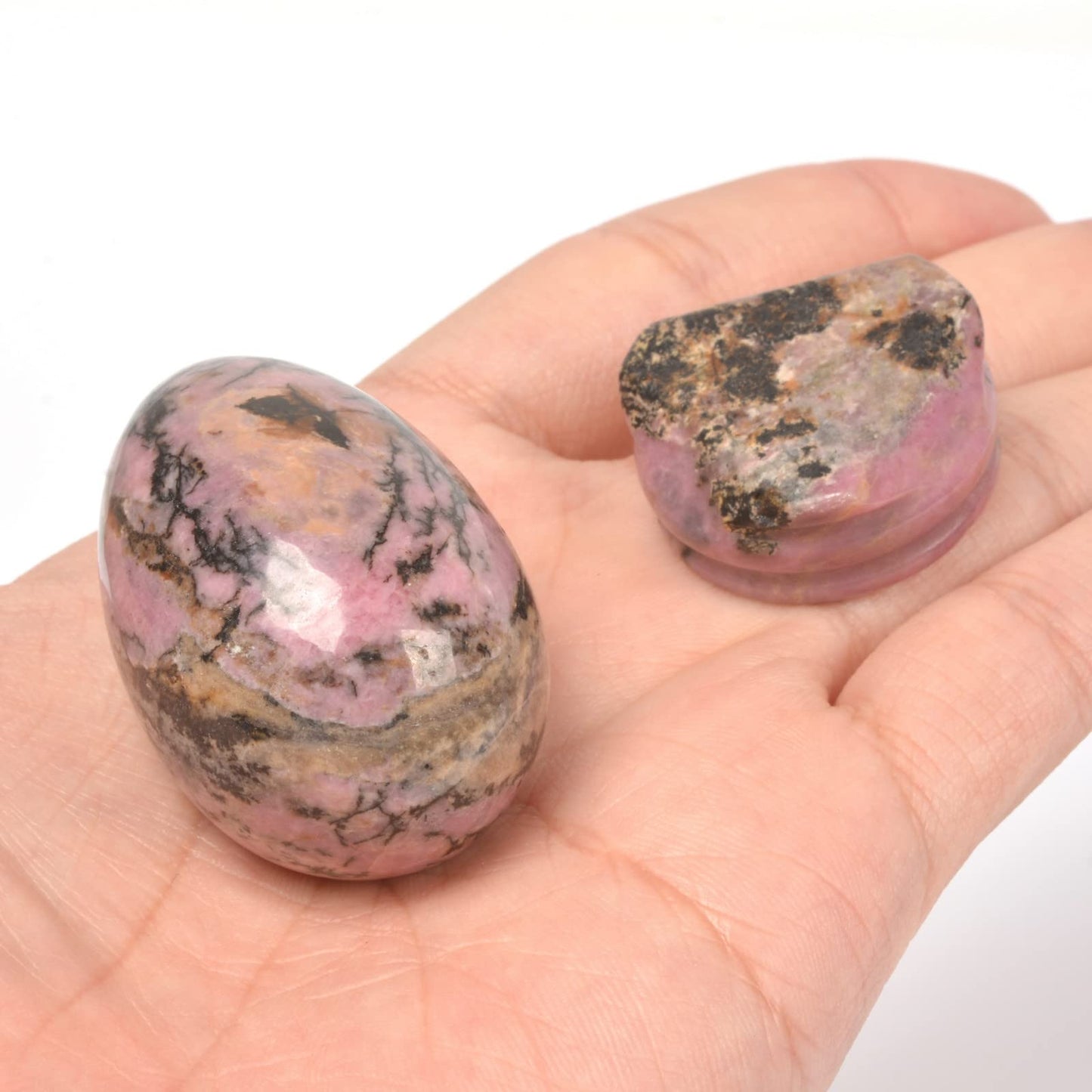 Justinstones Natural Matrix Rhodonite Gemstone Egg Crystal Healing Chakra Meditation Home Office Decor Stone with Stone Stand