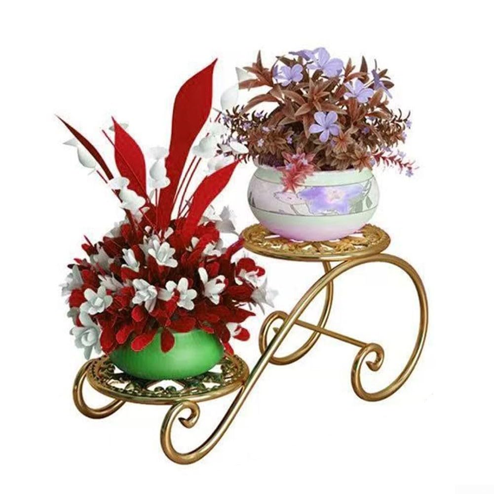 For Indoor Outdoor 2 Tier Flower Pot Stand, Design with Floor Protection (Black)
