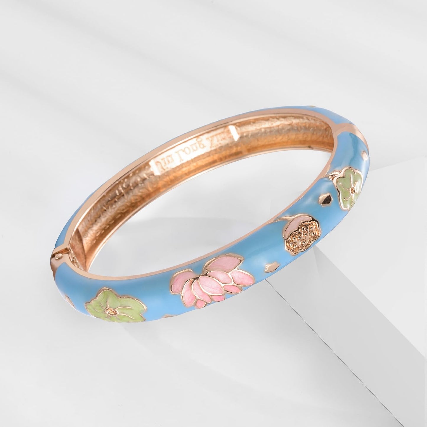 UJOY Gorgeous Bracelets Enameled Floral Cloisonne Gift Plated Cuff Bangles Jewelry Sets Box for Women 55A18-55A35 Blue