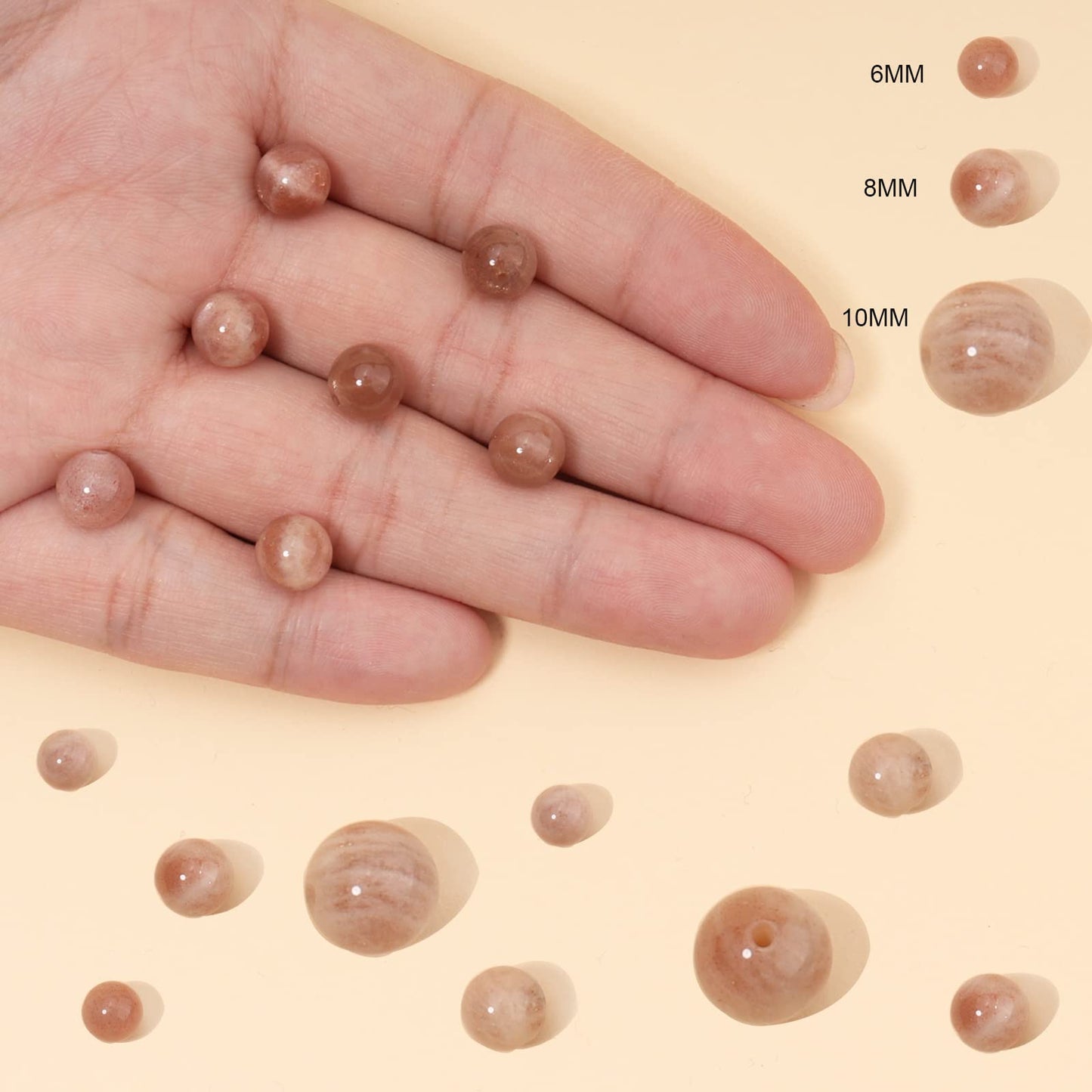 Siomia 45pcs 8mm Natural Sunstone Gemstone Energy Healing Crystal Round Loose Stones for Jewelry Making, DIY Bracelets Necklaces