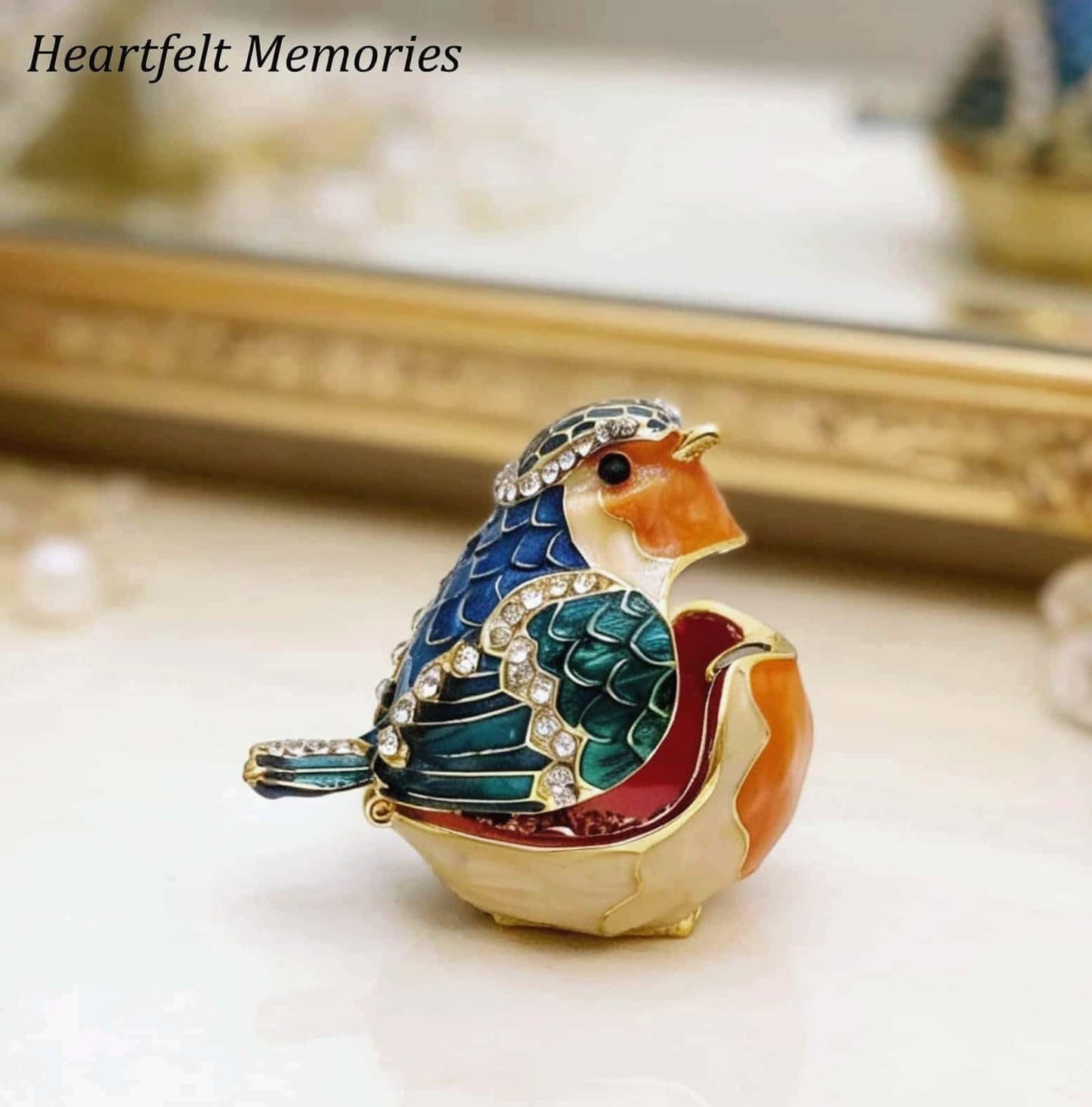 JWT Astyle Robin Bird Hinged Jewelry Box with Stones, Collectible Animal Trinket Box.Rings Earrings Storage Boxes,Bird Figurine Home Decor Gift