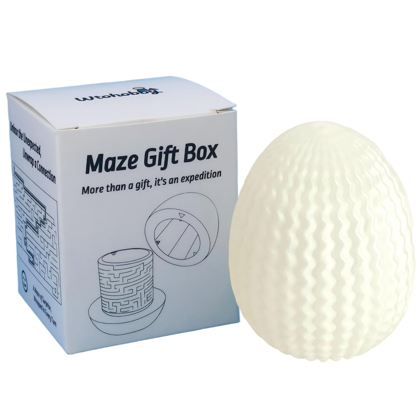 Mystery Egg Maze Puzzle Box - Reusable 3D Printed Brain Teaser with Hidden Compartment for Cash & Treasures, for Birthday, Christmas, Halloween and Easter for Kids & Adults (White/Luminous Blue)