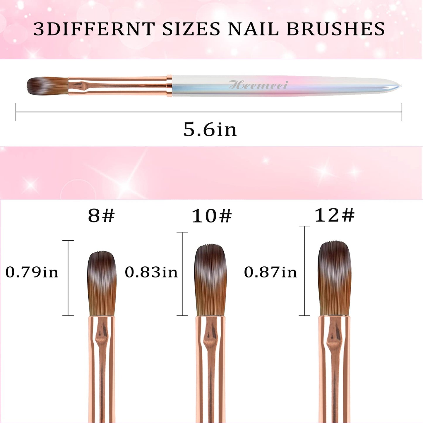 heemeei Acrylic Nail Brush Size 10, 100% Pure Kolinsky Nail Art Brush, Sturdy Handle Acrylic Powder Design Tools for Professional Manicure DIY Home Salon (10#)