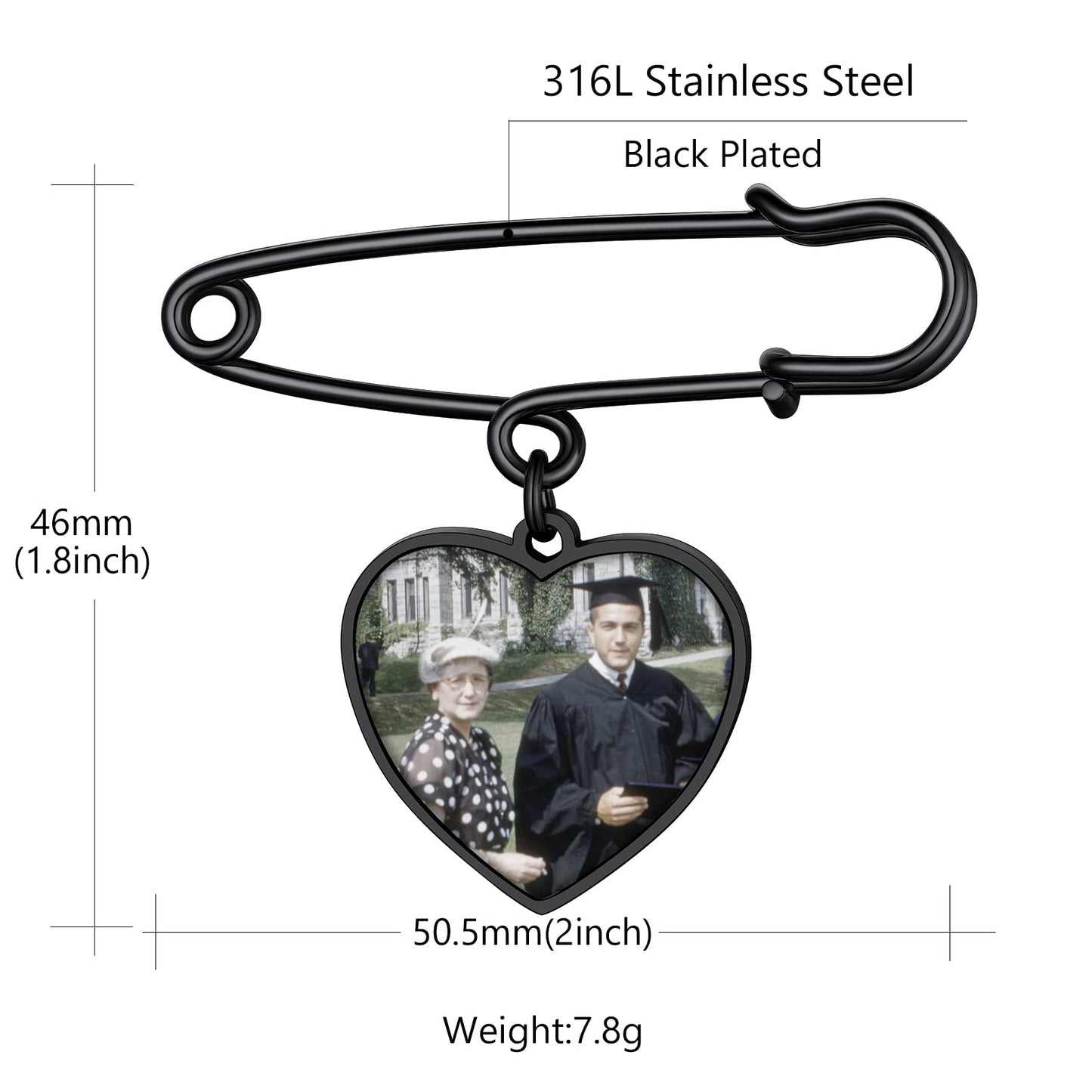 Custom4U Custom Bouquet Charms for Wedding Memory Heart Brooch Pins Photo Charm for Women Men