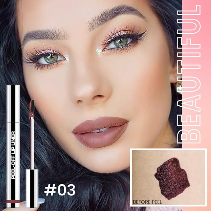 2 Pcs Matte Liquid Lip Stain Peel Off Lip Liner, Long Lasting Lip Tattoo, Waterproof & Transfer-Proof Lip Liner Peel Off Lip Gloss for All Skin Types. 0.12 fl oz #02+#03