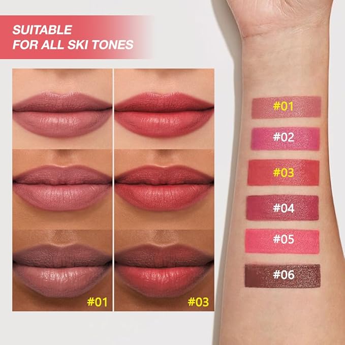2Pcs Matte Lipstick Crayon - High Pigment Creamy Formula, Waterproof Long Lasting, Smooth Glide Application, Non-Sticklipstick, Ultra Thin Lightweight, Velvet Matte Lip Feel for Women 01#+03#