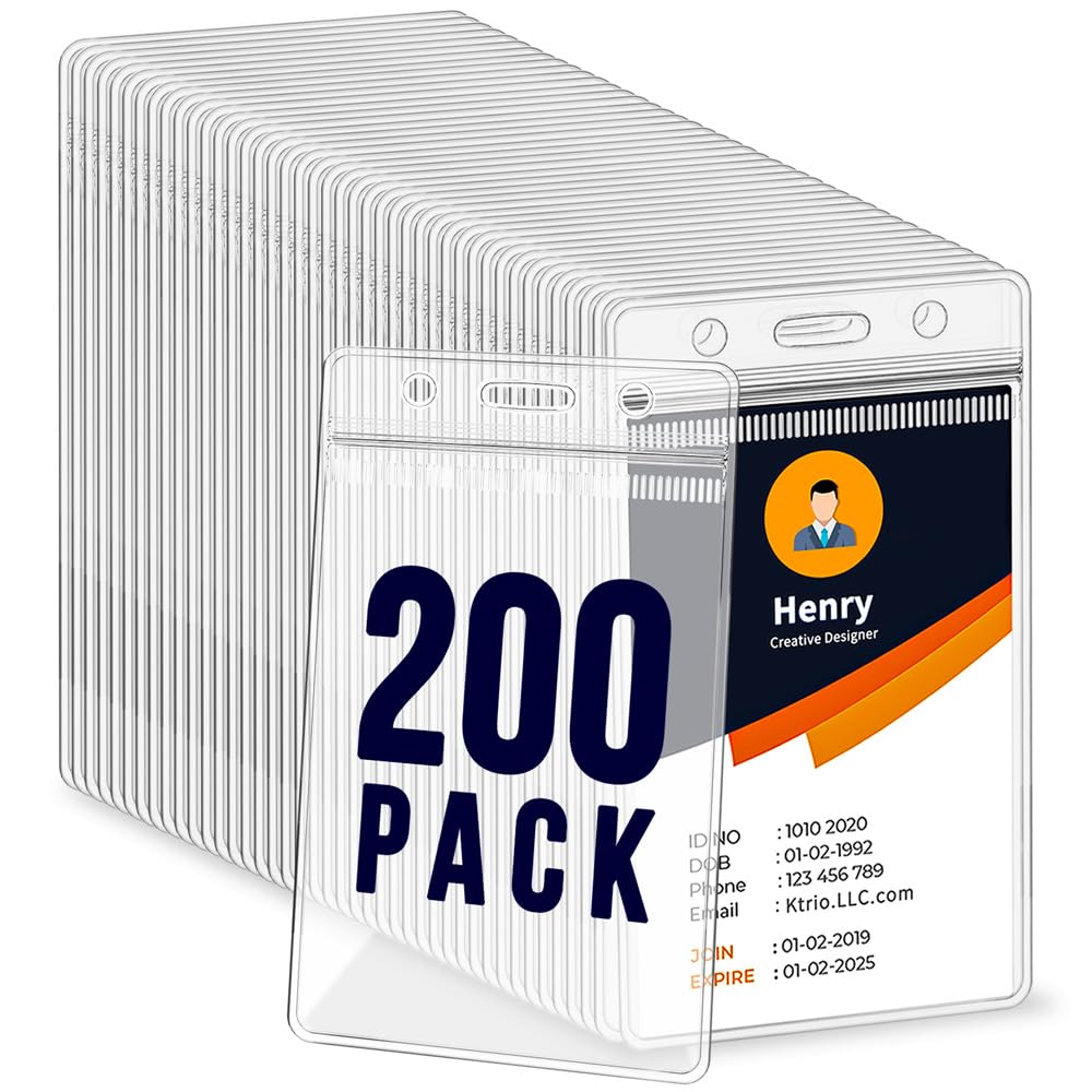 200 Pack ID Badge Holder - Vertical Badge Holder, 2.25" x 3.5" Clear Cards Holders for Lanyard, Plastic Sealable Waterproof, Name Tag Holder for Nurses, Office and School