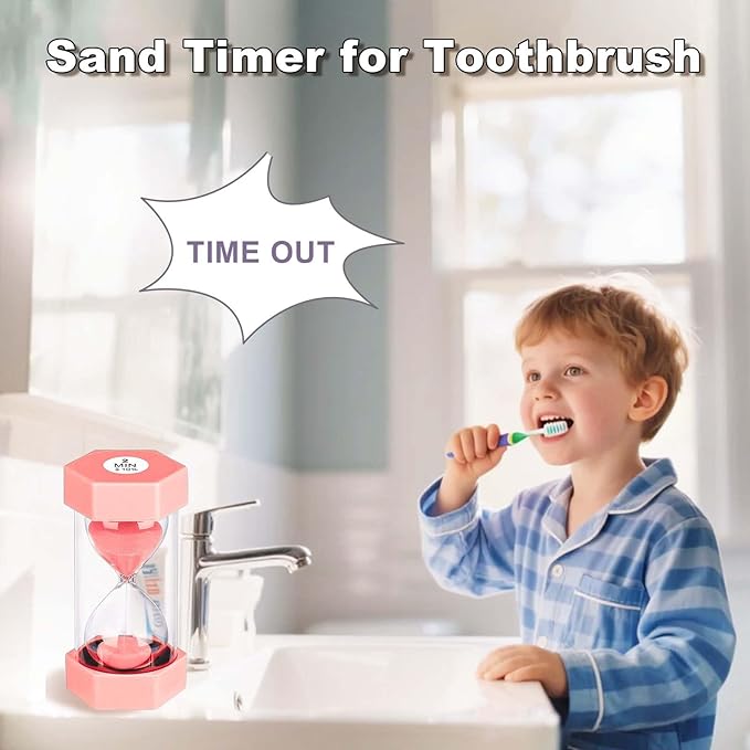 5 Minute Hourglass Sand Timer, Plastic Hexagon Hourglass Sand Clock 5 Min, Reloj De Arena 5 Minutos,Unbreakable Sandglass for Classroom Games Kitchen (Pink)