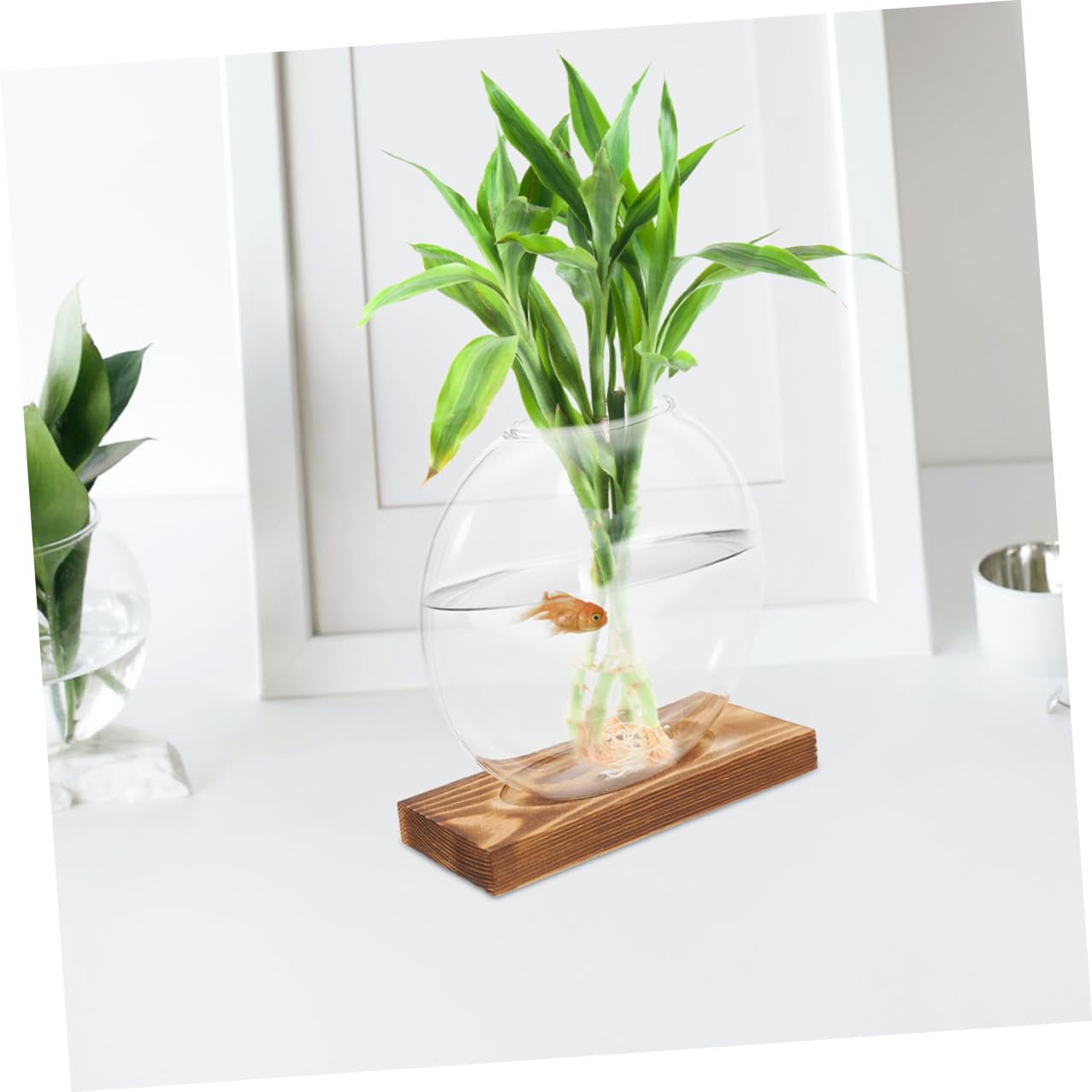 Cabilock 2pcs Glass Propagation Vases with Wooden Stand, Small Hydroponic Planter for Plants, Desktop Terrarium Container Suitable for Home and Office Décor