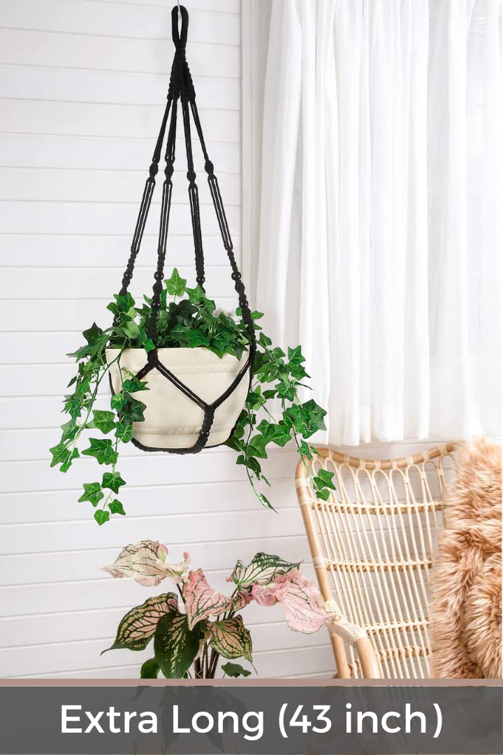 Shineloha 2 Pack 43 Inches Macrame Planter Hanger Large for 12 inch Pot (Extra Long & Big) + Swag Hook | Large Hanging Planter for Indoor Plants | No Pot/Plant Included (XL)