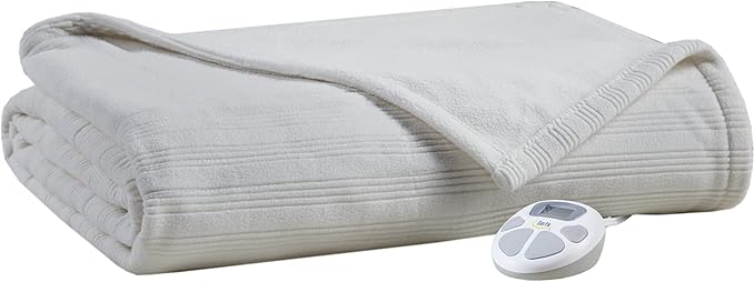 Serta Travis Fleece Ultra Soft Tri-Rib Textured Electric Blanket, Cozy and Snuggly Cover Fast Heating for Cold Weather, Auto Shut Off, Multi Heat Setting Controller, Full, Pumice Stone Grey