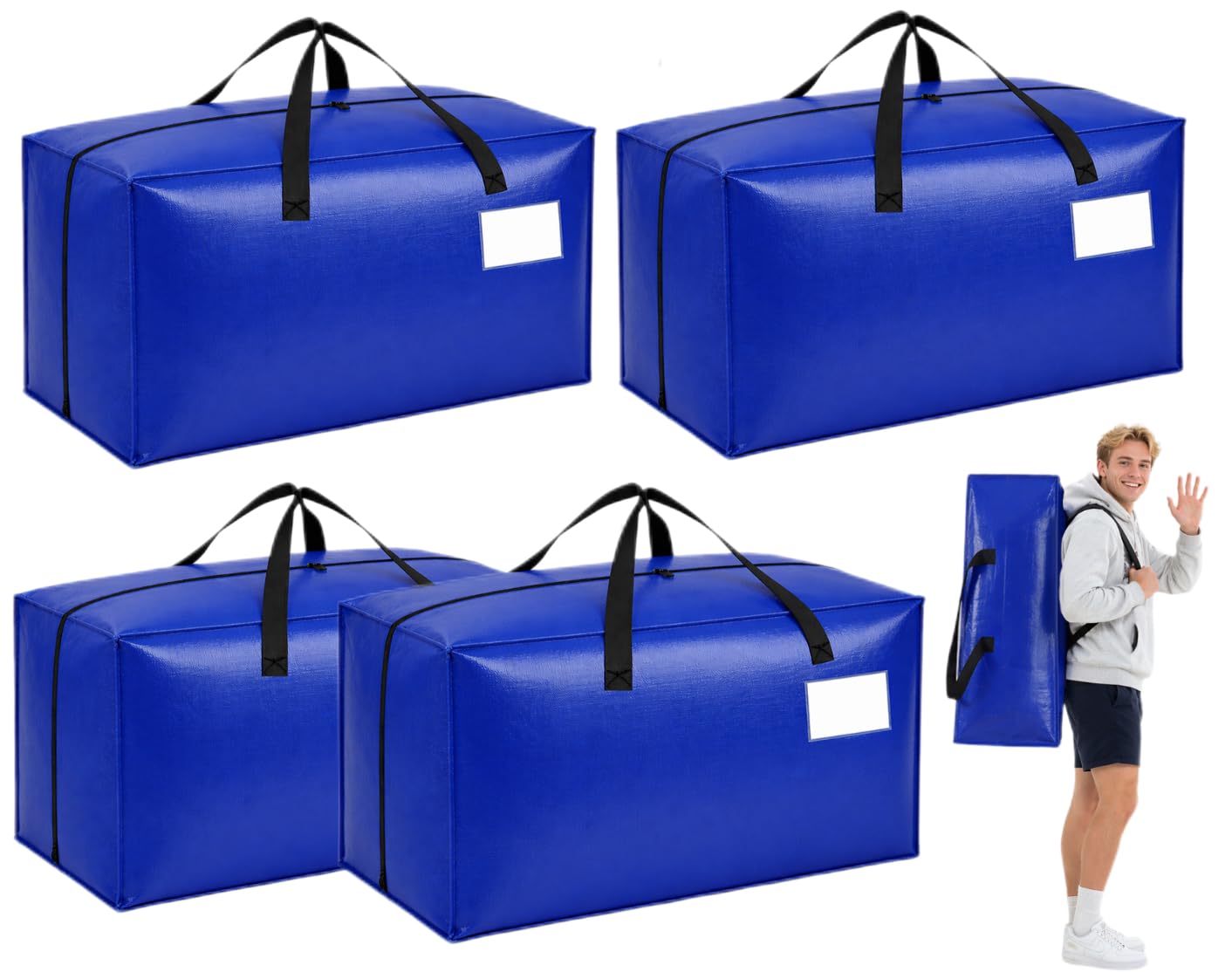 4 Pack Dorm Moving Bags with Backpack Straps Heavy Duty Moving Boxes Supplies Packing Cubes Alternative,Large Storage Totes Travel Space Saver Bags for Room Essentials,Stow Clothes 93 L 25 Gallons