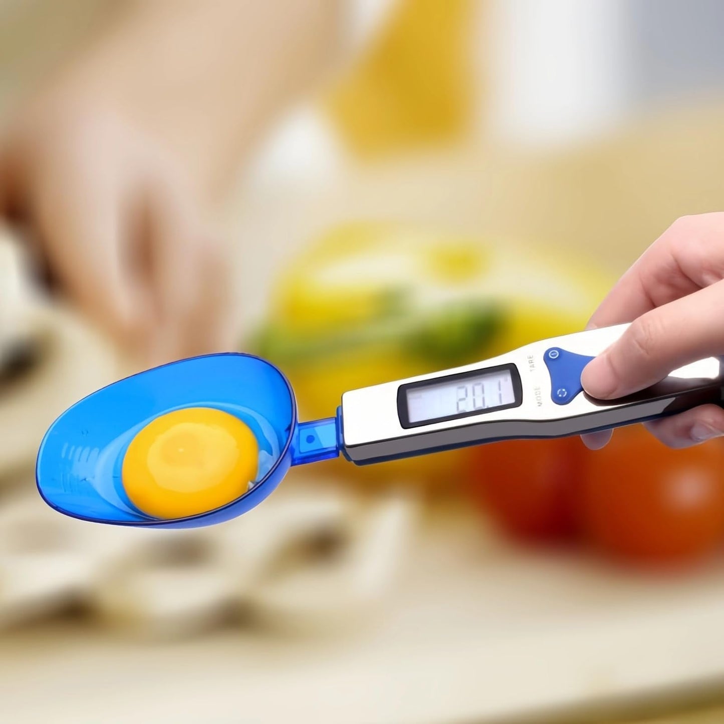 Yoidesu Digital Kitchen Scale, Electronic Gram Measuring Spoon, 500g/0.1g Blue Cute Digital Weight Scale Spoon with 3 Measuring Spoons for Portioning Milk, Tea, Flour, Spices, Medicine