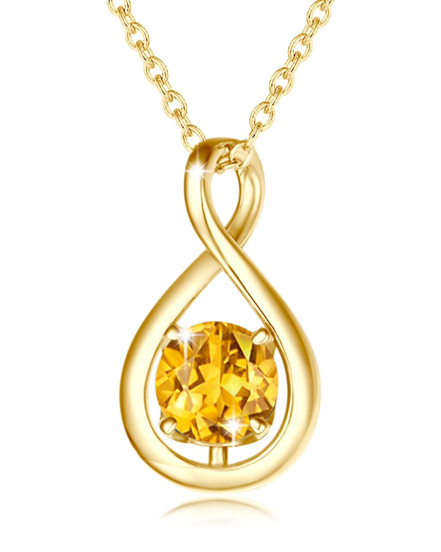 FANCIME Citrine Necklace November Birthstone Yellow Gold Plated Sterling Silver Yellow Topaz Gemstone Infinity Pendant Fine Jewelry Anniversary Mothers Day Gifts for Women Her Mom