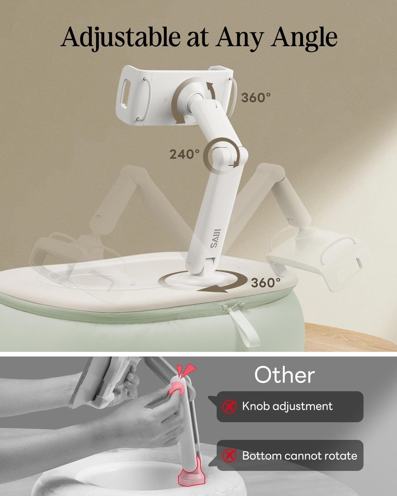 SAIJI Tablet Pillow Stand for Bed, Stable iPad Holder with Food-Grade Snack Bowl, Adjustable Kindle Pillow Stand for Reading, Suit for 4.7-15.6" Kindle,iPad,iPhone,Tablet,Green