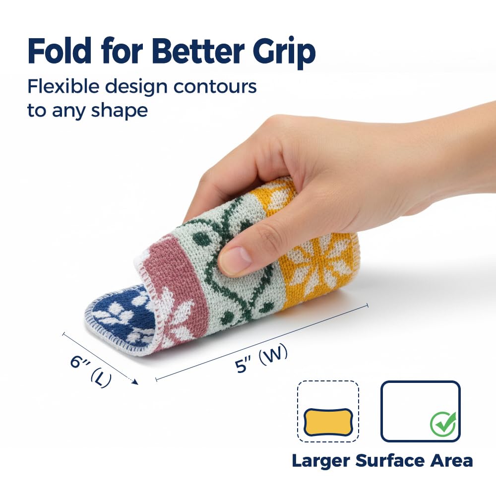 Amarelle GEN II Dish Washing Scrubbers (5-Pack), Made in Green Kitchen Scrubbers for Dishes, Non Scratch Pot & Pan Scrubber, Dual-Sided Heavy-Duty Scouring Pads, Reusable (Nordic Folk)