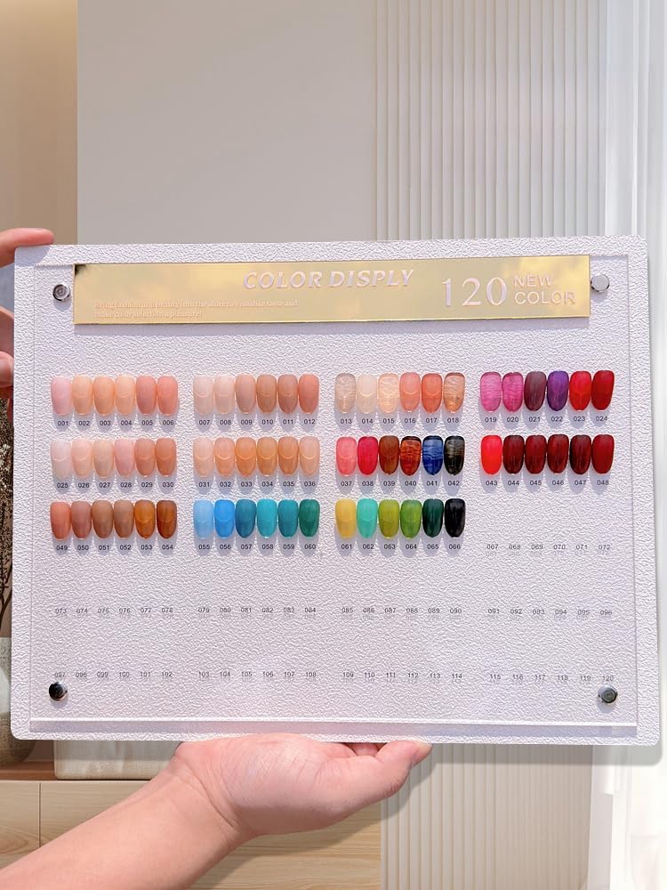 Acycoin2A 120 Nail Color Display Board Nail Art Sample Chart Acrylic Gel Polish Rack Colors Showing Shelf with False Nail Tips and Number Sticker