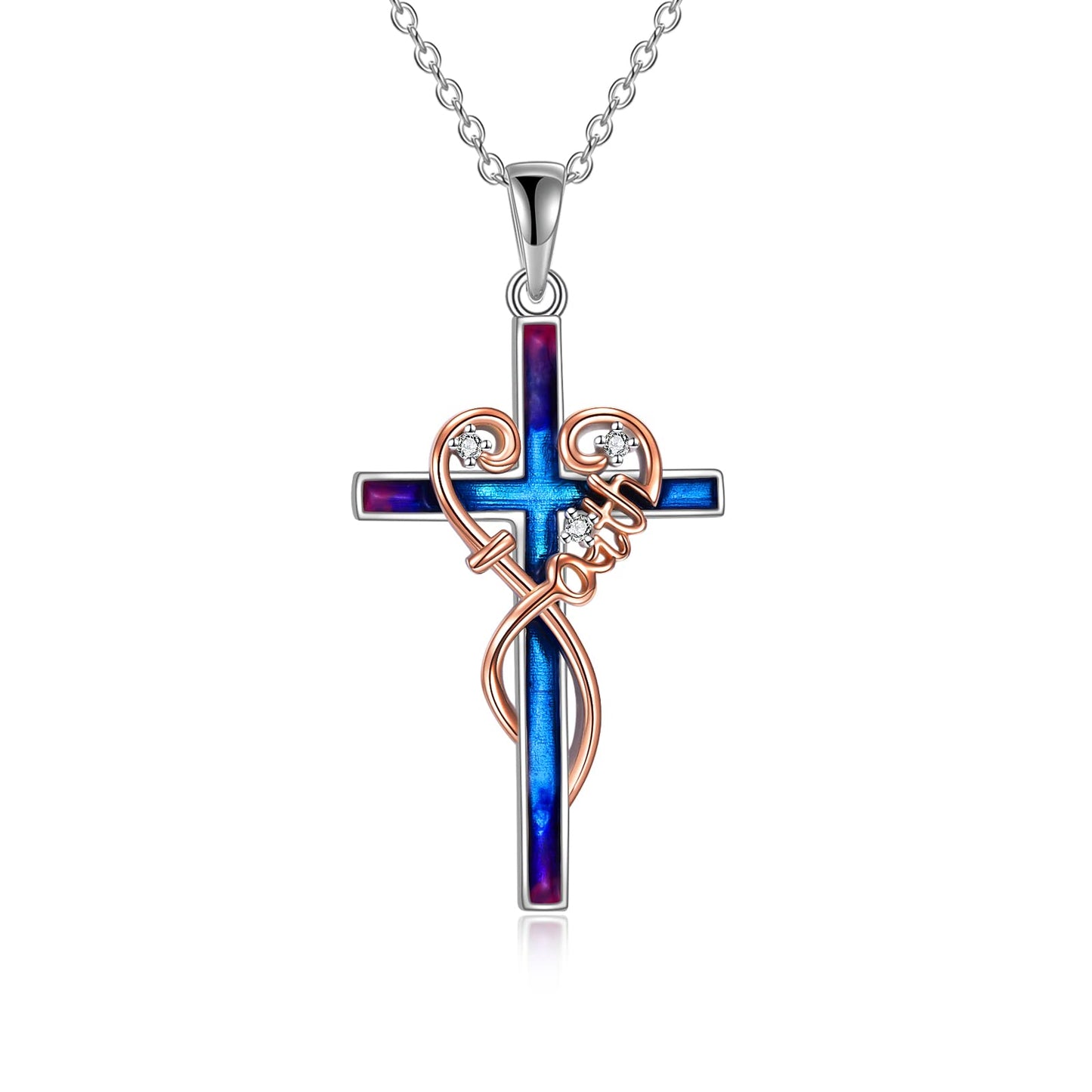 LUHE Cross Necklace for Women Sterling Silver Religious Faith Cross Heart Pendant Necklace Jewelry Christmas Gifts for Teens