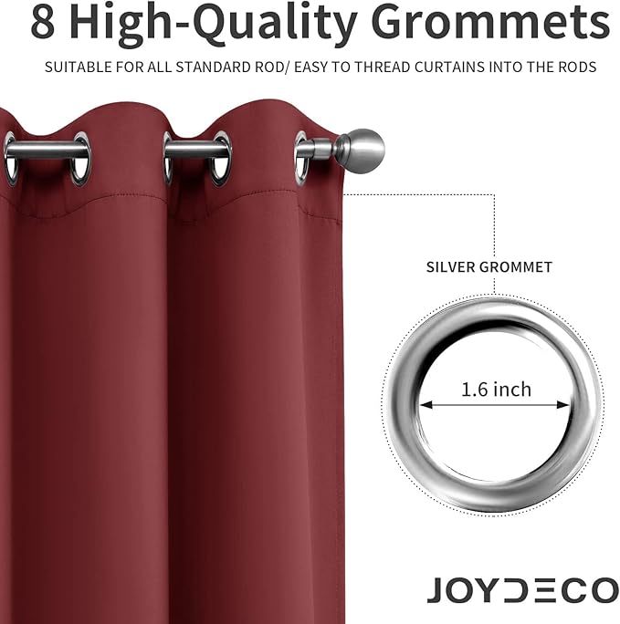 Joydeco Blackout Curtains 63 Inch Length 2 Panels Set, Thermal Insulated Long Curtains 2 Burg, Room Darkening Grommet Drapes for Bedroom Living Room Windows (W42 x L63 Inch, Burgundy Red)