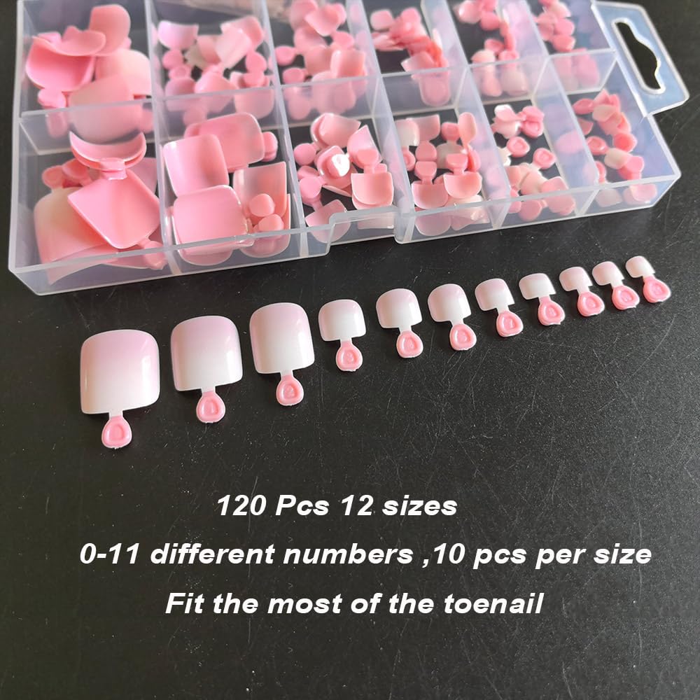 SWRITATSK Press On Toe Nails,French Press On Toenails For Women,Square Toe Nail Press Ons Toe Nails,120Pcs Toe Nail Tips,12 Sizes Ombre Pink Wearable Full Cover Fake Toenails, Mother's Day for Girl