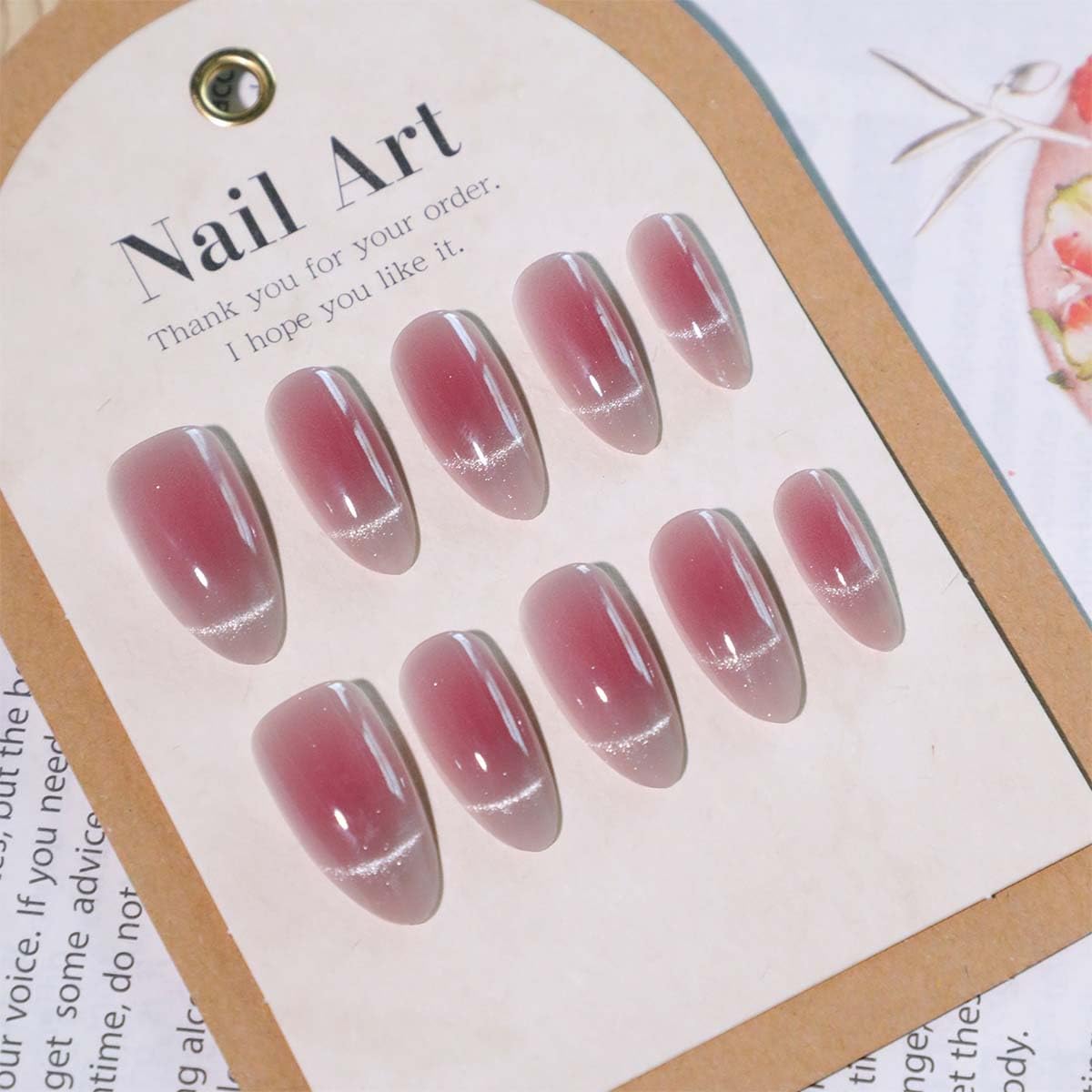 Medium Press On Nails Almond Fake Nails Gradient With Glitter Design Full Cover False Nails Artificial Acrylic Nail Cute Stick On Nail For Women Manicure Decorations 24pcs