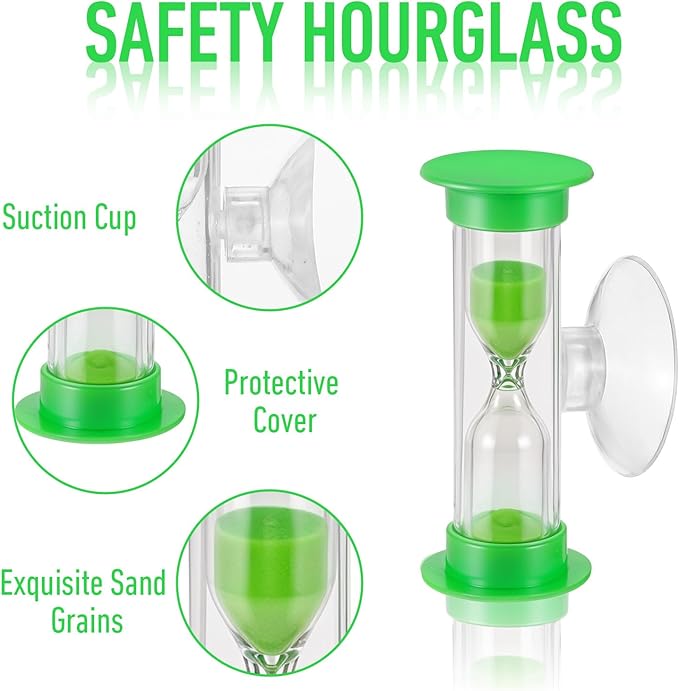 4Pcs Sand Timer Toothbrush Timer with Suction Cup, 3 Minutes Sand Timer Rotatable Hourglass Sandglass Sand Clock for Kids Toothbrush, Games, Classes, Cooking (Purple, Green, Orange, Blue)