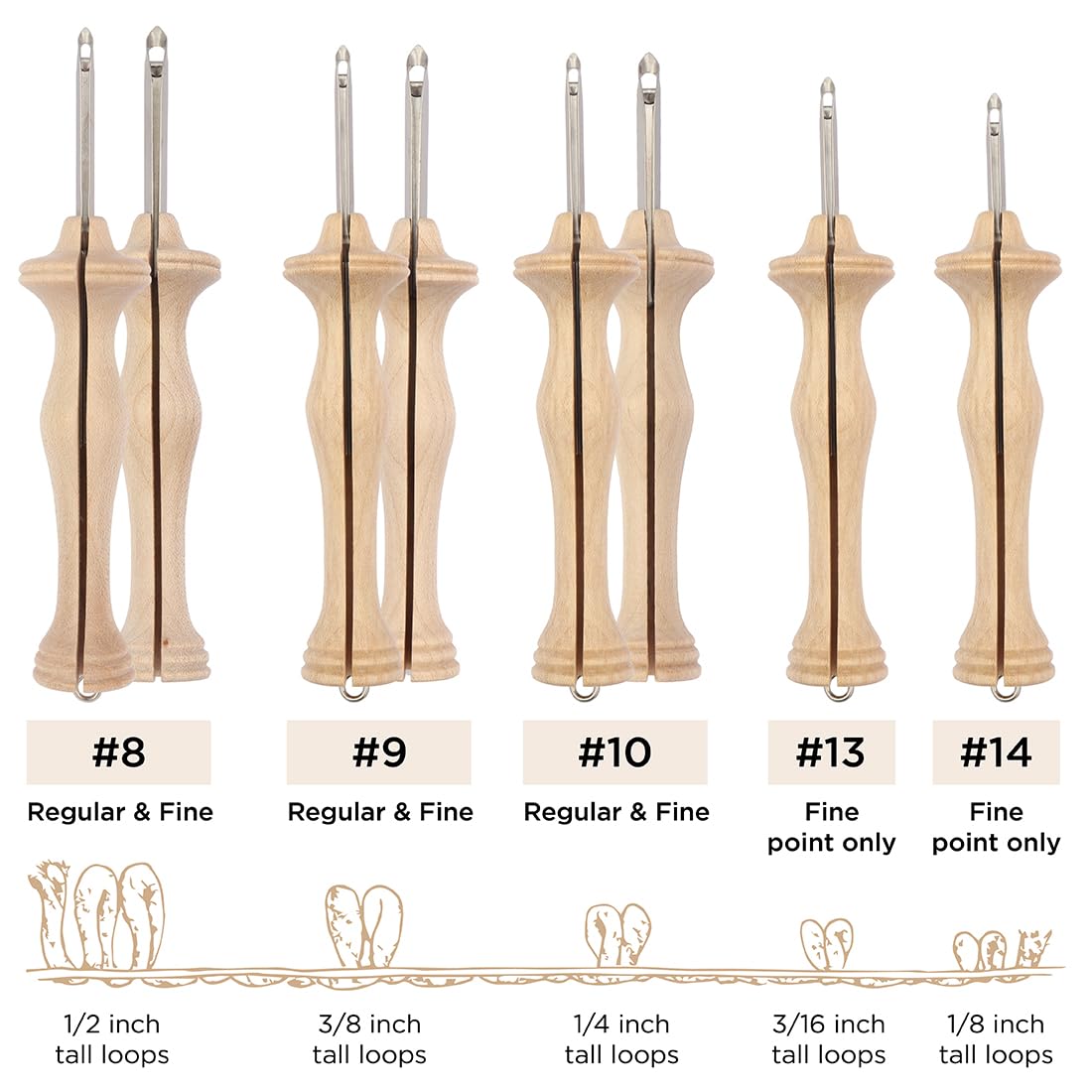 The Oxford Punch Needle Complete Set - 8 Sizes | Ergonomically Designed Natural Wood Handle | Electropolished Steel Tip | Ideal for Punch Needle Rug Hooking