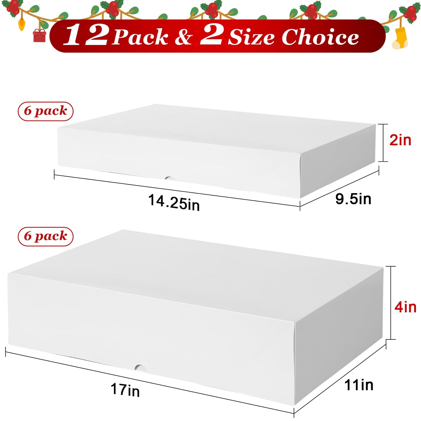 STYPOP 12 Pack Gift Boxes with Lids for Present - 6 Extra Large 17" (4" Deep) & 6 Large 14" (2" Deep) White Gift Boxes for Clothing Wrapping, Christmas