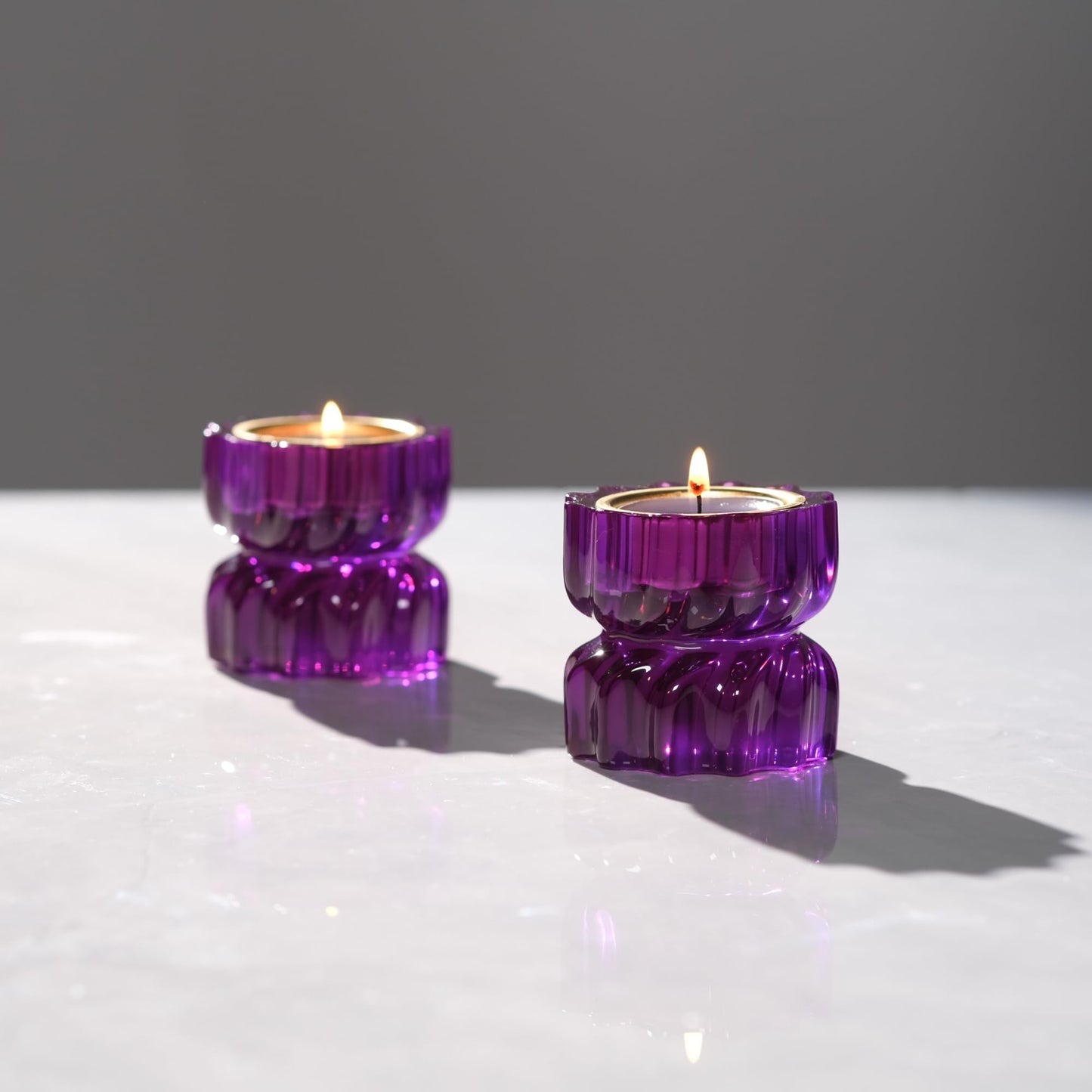 ICNBUYS Twizzle Twist Tealight Holder, Decorative Tealight Candle Holder Table Display, Romantic Unique Home Décor, Housewarming Gift, Spiral Sculpture Diwali Tea Light Stand Purple Resin Set of 2
