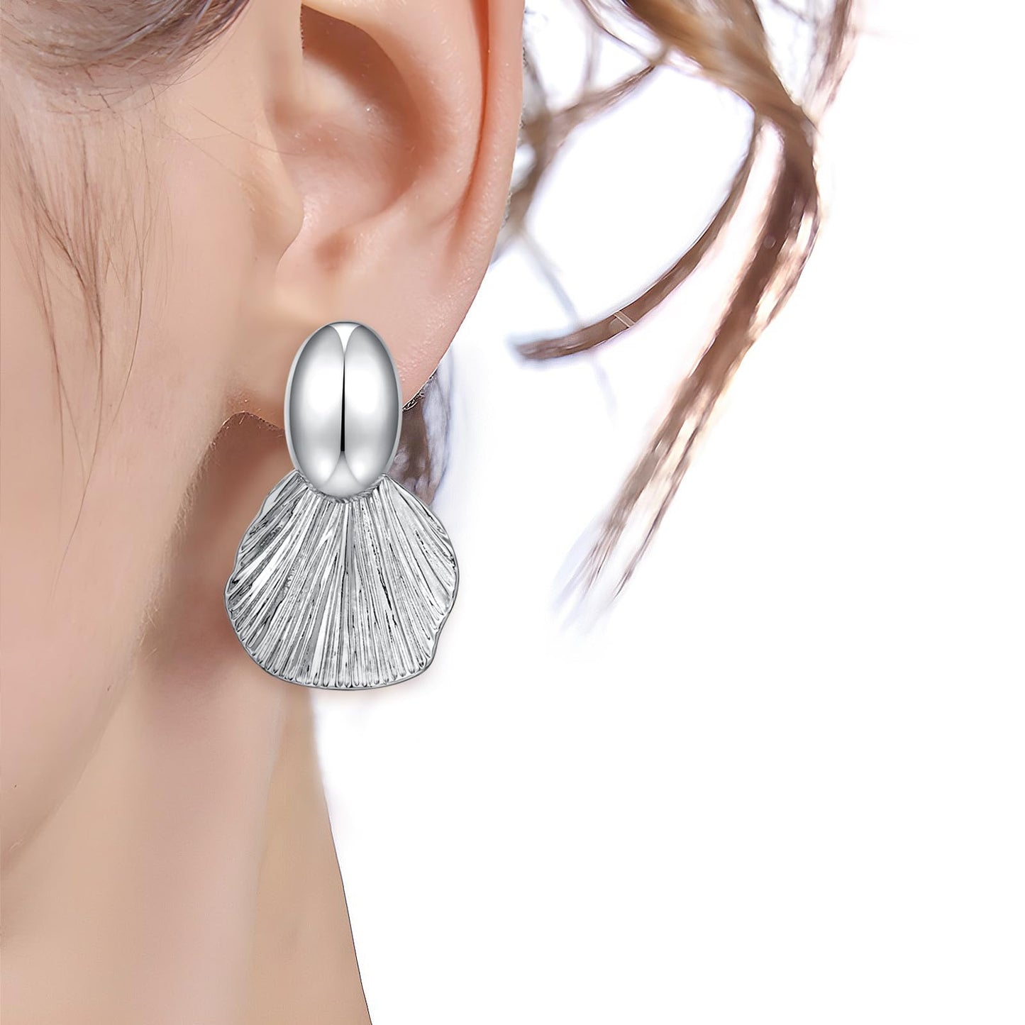 FILMOON Shell Dangle Plated Earring for Women Fan-shaped Earrings Fashion Statement Jewelry