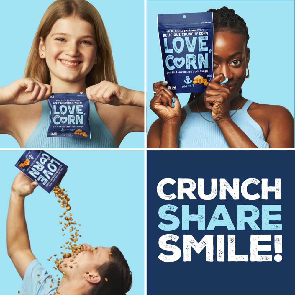 LOVE CORN Sea Salt – Crunchy Roasted Corn Snack, 3 Simple Ingredients, Gluten Free, Non-GMO, Vegan – Alternative to Chips, Nuts & Crackers – Lunchbox, Office & On-the-Go Snacks – 0.7oz × 20 Bags