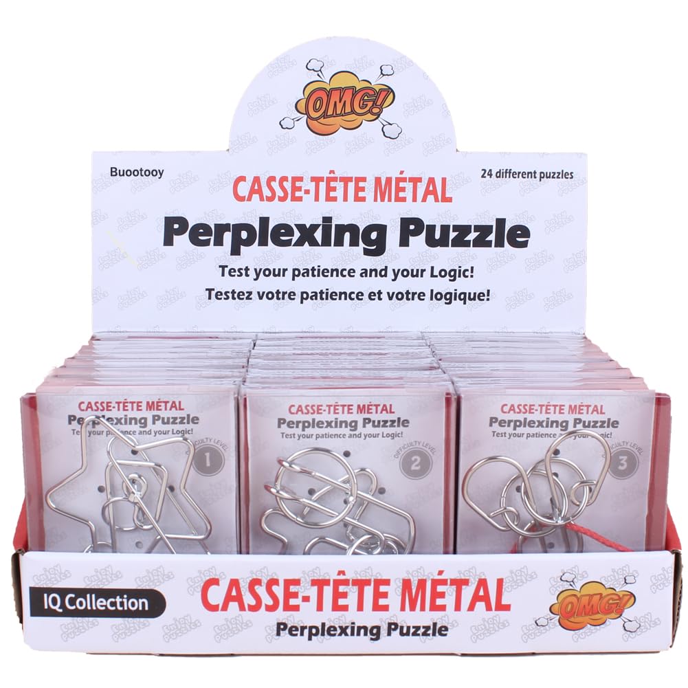 24 Pack Metal Wire Puzzles for Adults & Kids - IQ Brain Teaser Stress Relief Toys, Classic Interlocking Logic Games with Gift Box, Gift for Puzzle Lovers