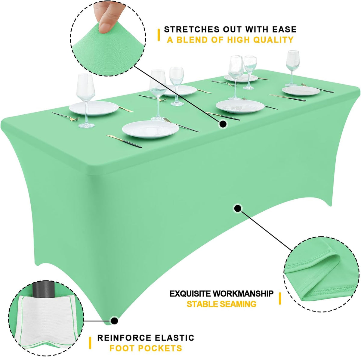 Smiry 2 Pack Spandex Table Cloth 8FT, Elastic Fitted Stretch Tablecloths for Rectangle Tables, Washable Table Cover for Outdoor, Wedding, Banquet & Parties (Bright Green, 96Lx30Wx30H Inch)