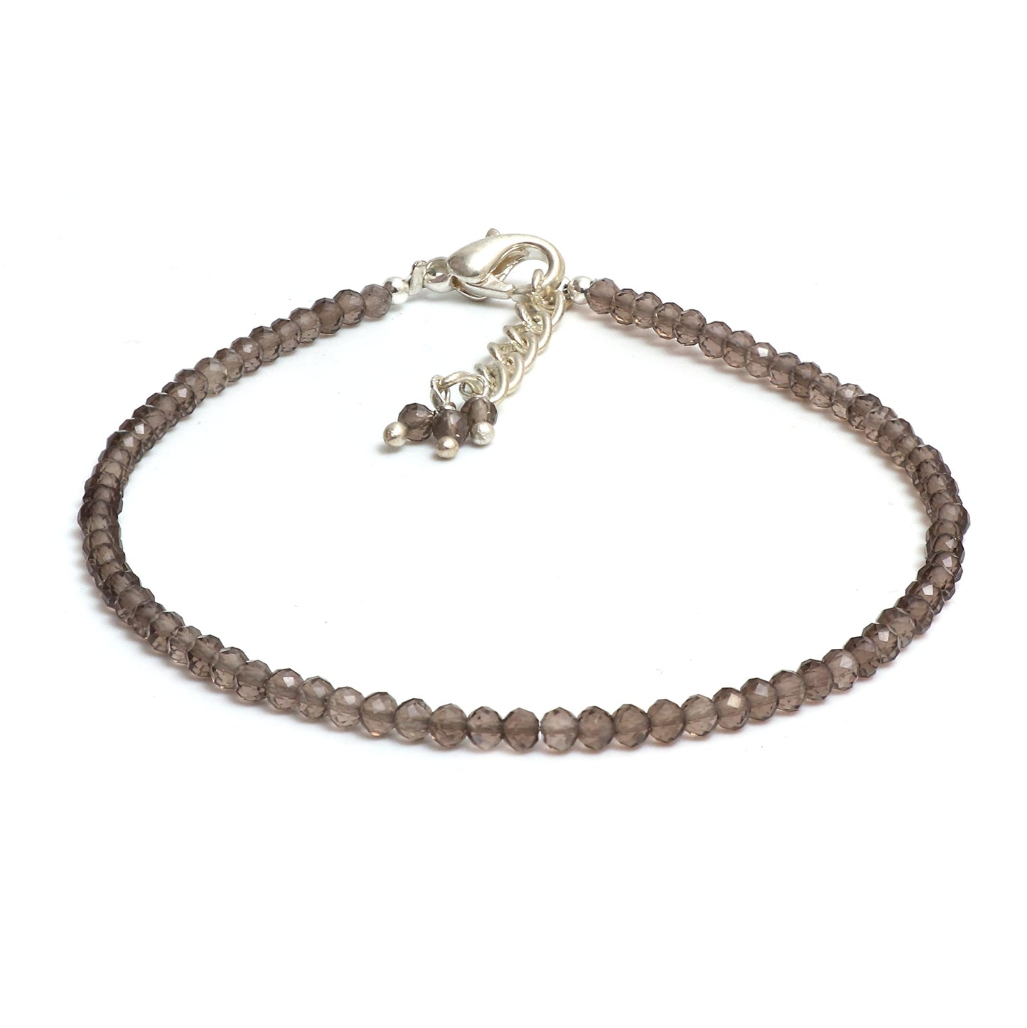 Gempires Smoky Quartz Bracelet for Women | Handmade Dainty Gemstone Beaded Bracelet 2.5 mm | Adjustable Silver Plated Minimalist Jewelry | Lightweight Everyday Bracelet | Elegant Gift for Her
