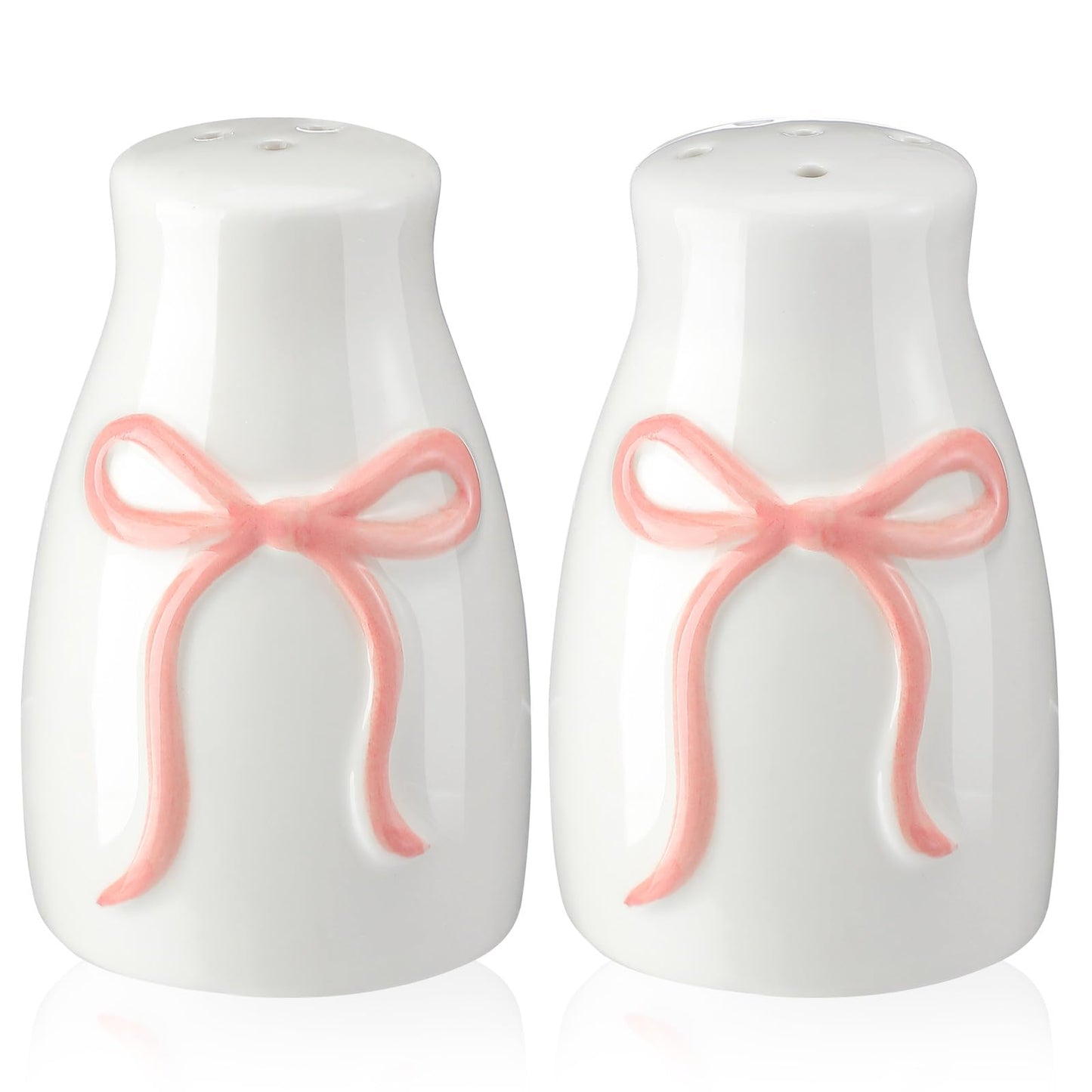 Acellegic 2 Pcs Bow Pink Salt and Pepper Shakers Ceramic Salt and Pepper Shakers Set for Coquette Kitchen Home Decors and Accessories Housewarming Gift
