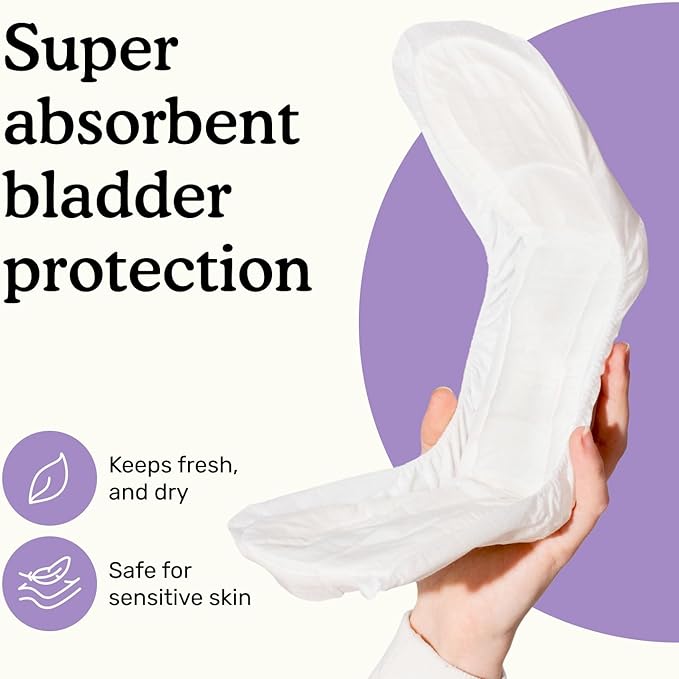 Because Incontinence Pads for Women - Extra Heavy Absorbency, Overnight Postpartum Incontinence Liners, 12hr Nighttime Leak-Free Protection, 6 Packs of 20 Count (120 Total)
