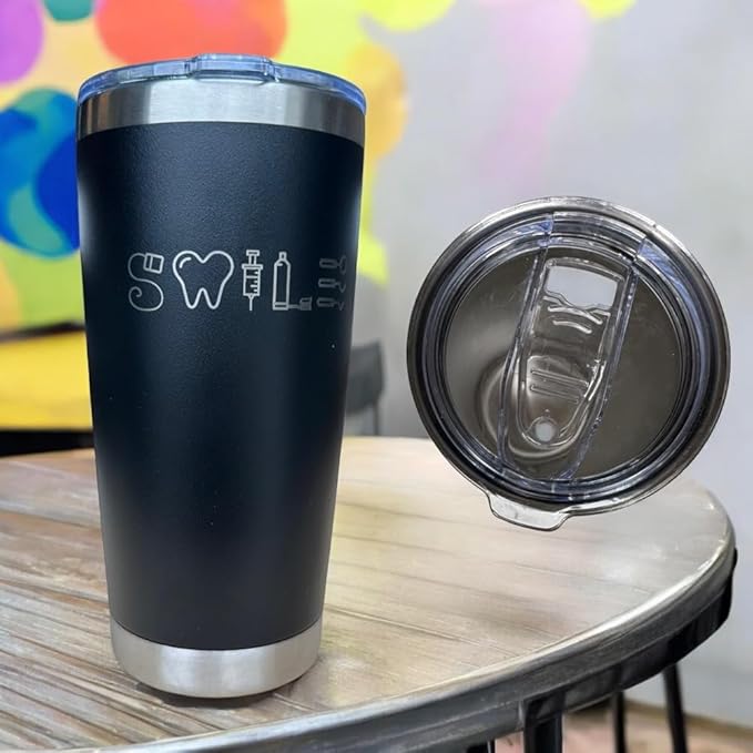 Dental hyginiest tumbler 40oz tumbler Tooth tumbler Dental water bottle Gift for dentist Gift for dental hyginiest Office gift (20oz Black-Smile)