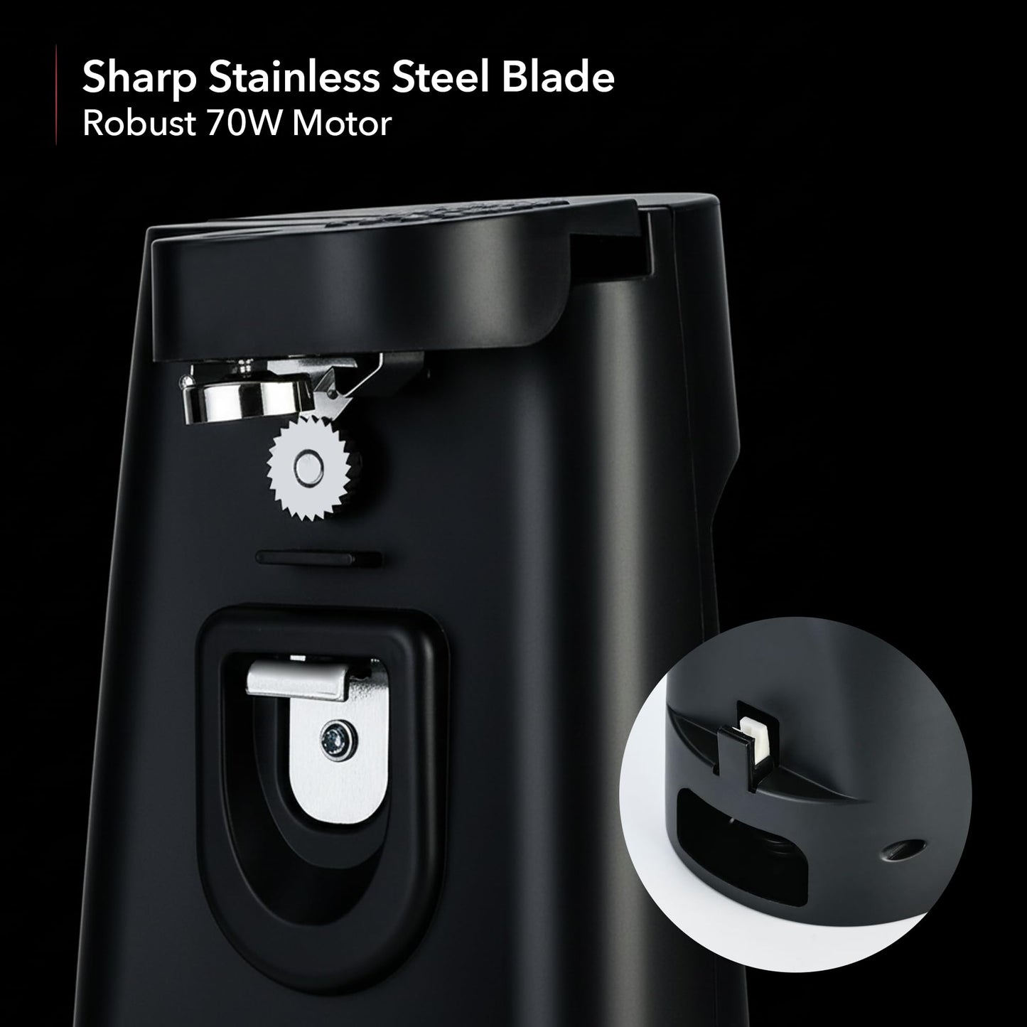 OVENTE 3-in-1 Electric Can Opener, Bottle Opener and Knife Sharpener with Stainless Steel Blade and Easy to Use One-Touch Button, 70W Automatic Multifunctional Kitchen Countertop Tool, Black CAN33B