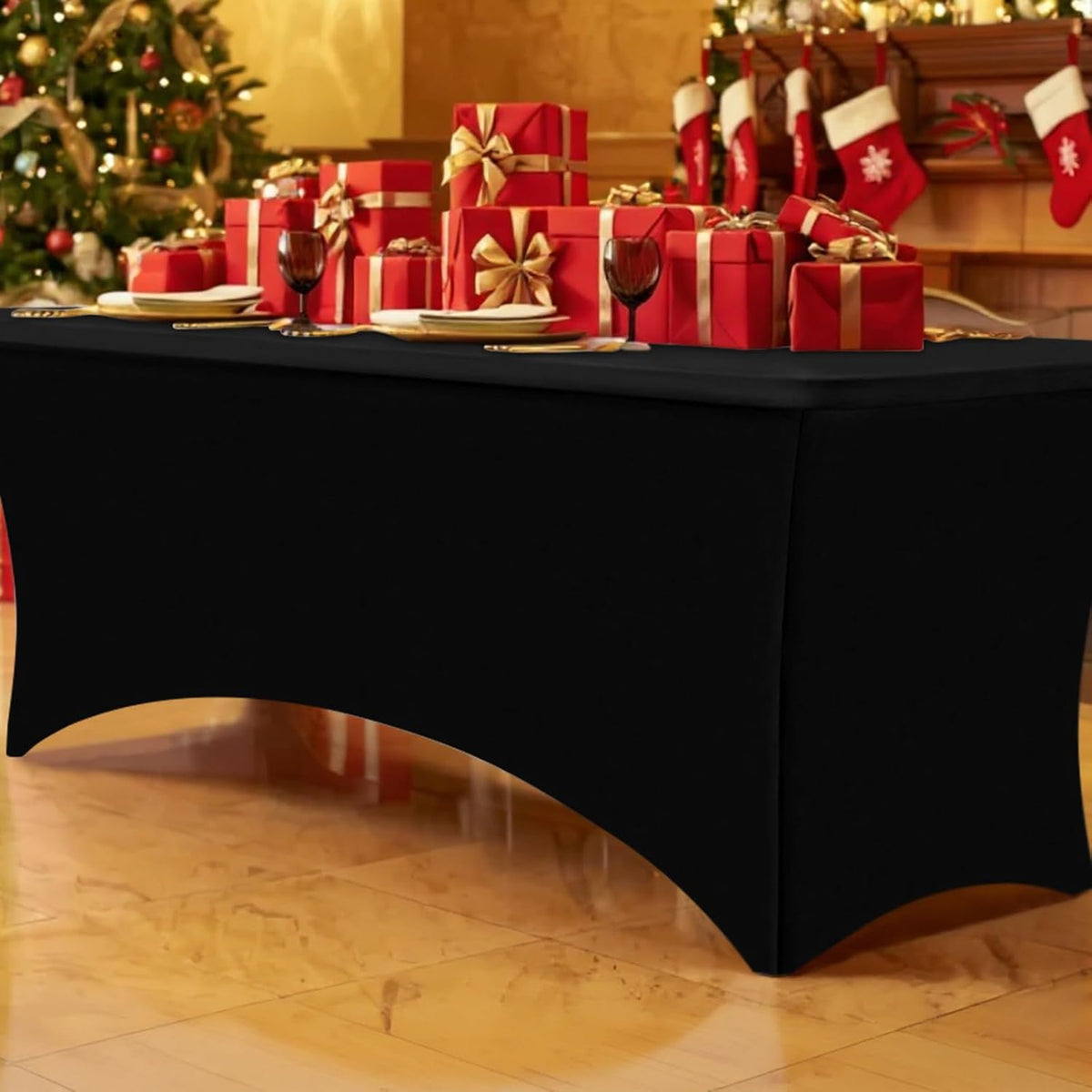 Smiry Spandex Table Cloth 6FT, Elastic Fitted Stretch Tablecloths, Washable and Wrinkle Free Rectangular Patio Table Cover for Outdoor, Wedding, Banquet & Parties (Black, 72Lx30Wx30H Inch)