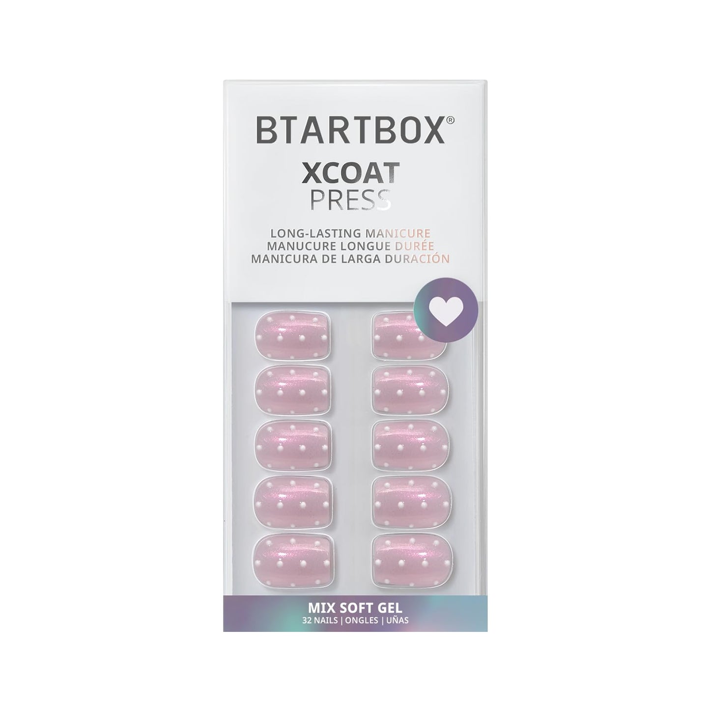 BTArtbox Press On Nails Short - Sugar Pop, Lamp-Curable Polka Dot Glitter Square Press On Nails with Glue and Adhesive Tabs for Women in 16 Sizes - 32 Soft Gel Glue On Nails Kit