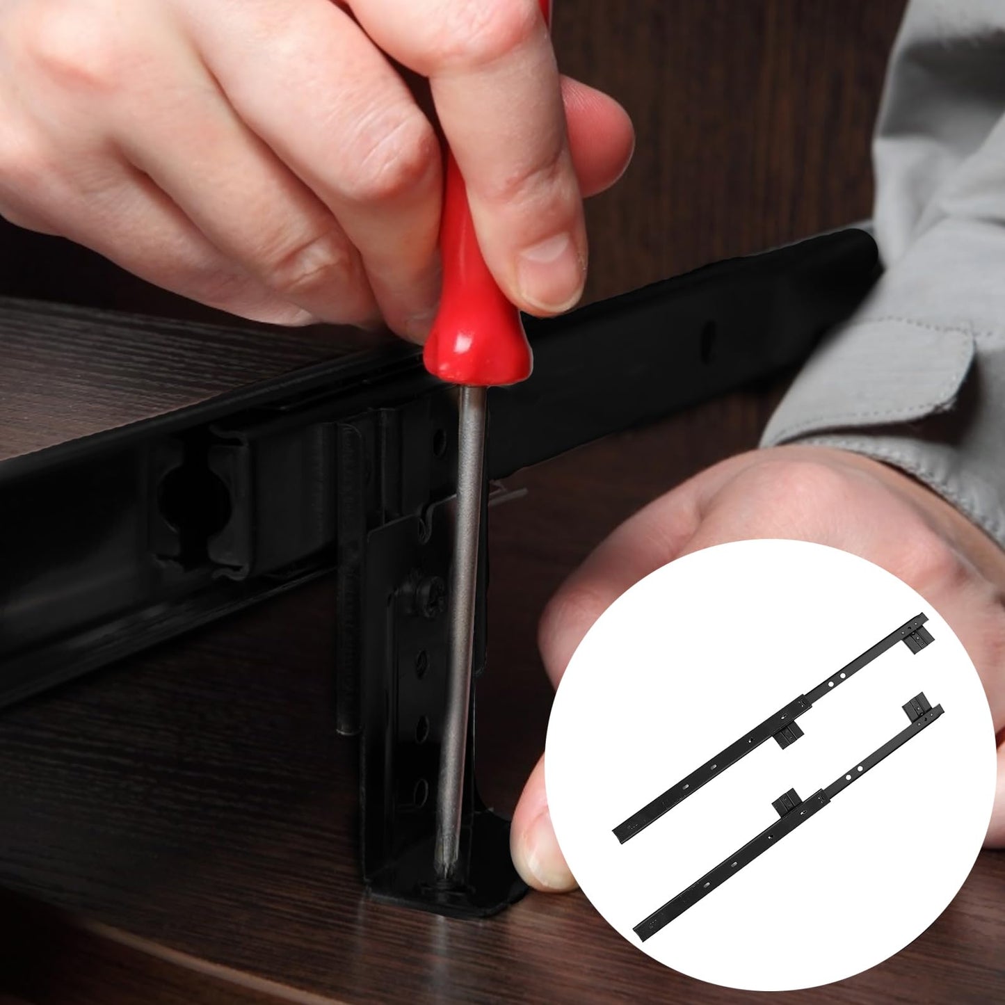 Veemoon Under Desk Keyboard Sliding Rails, 14-23 Inch Ball Bearing Slides Hardware Kit Pull Out Computer Keyboard Tray Slides Adjustable Hanging Rail Bracket Telescopic Drawer Runners (27MM Width)