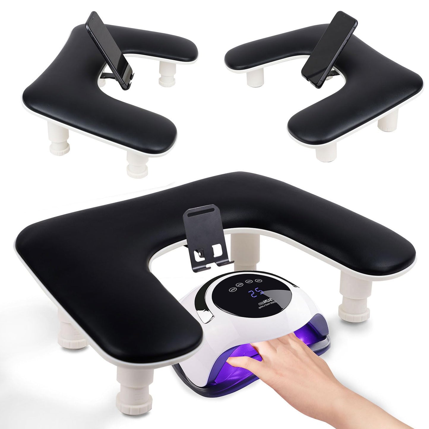 Arm Rest for Nails Tech with Adjustable Base,U shaped Comfortable Manicure Nail Hand Rest Stand Pillow Cushion for Acrylic Nail Art Tech(Black)
