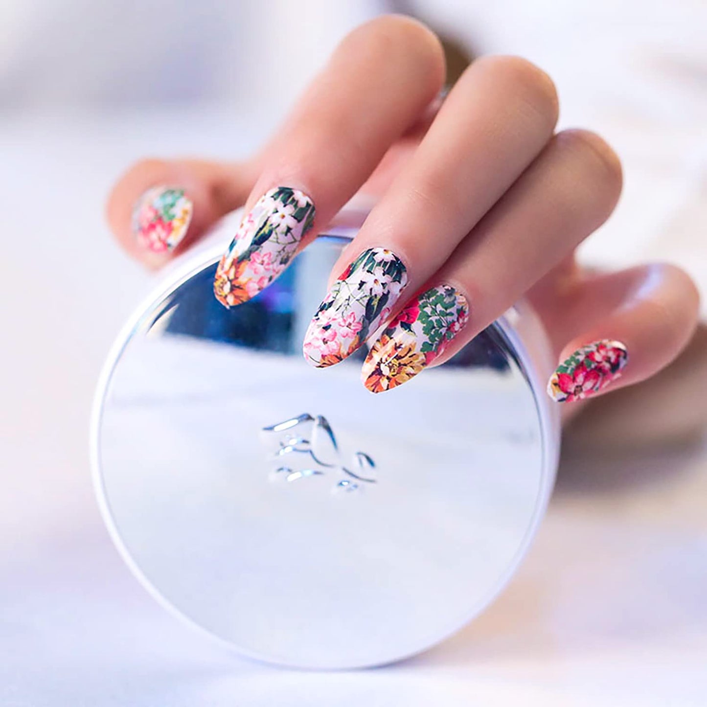 SILPECWEE 5 Sheets Flower Nail Wraps Stick on Nail Polish Strips Gel Nail Strips Self Adhesive Nail Polish Stickers Fingernail Manicure Sticker Nails for Women with 1pc File