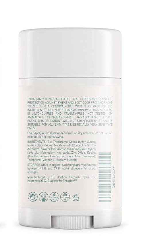 Thracian™ Fragrance-free Eco Deodorant with Zinc Oxide, for Sensitive Skin, Aluminum-Free, Baking Soda-Free, Alcohol-Free, No Added Fragrance, 2.5 Fl Oz (Pack of 2)